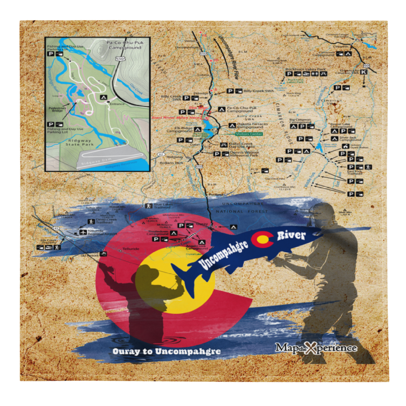Uncompahgre River, Colorado Handy Map Microfiber Bandana