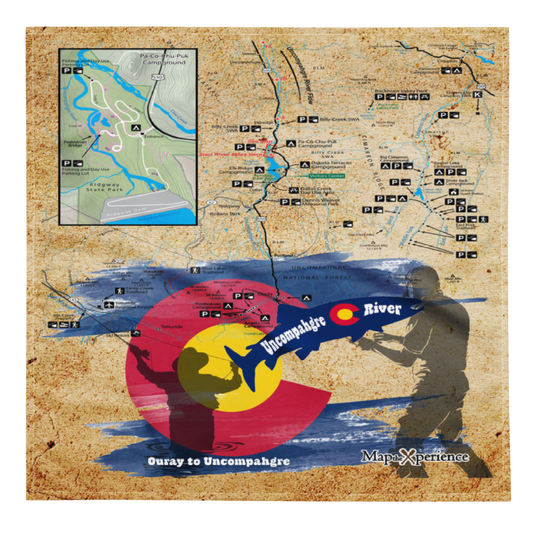 Uncompahgre River, Colorado Handy Map Microfiber Bandana