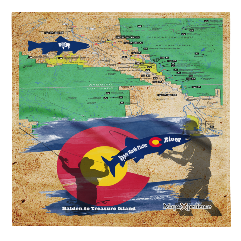 Upper North Platte River, Colorado & Wyoming Handy Map Microfiber Bandana