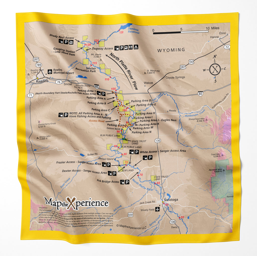 Upper North Platte River Wyoming Microfiber Map Bandana
