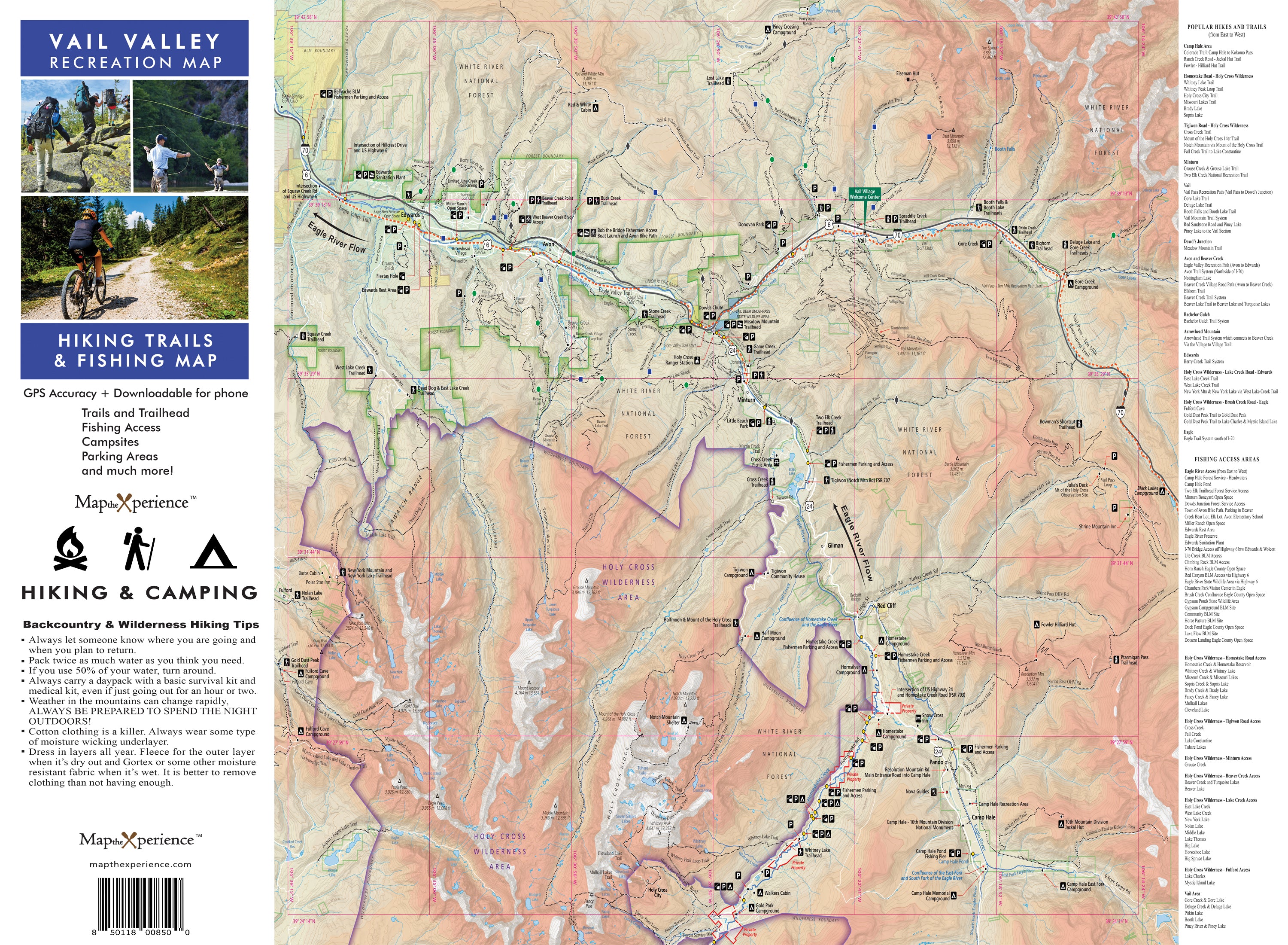 Vail Valley, Colorado Hiking - Biking Trails & Fishing Map