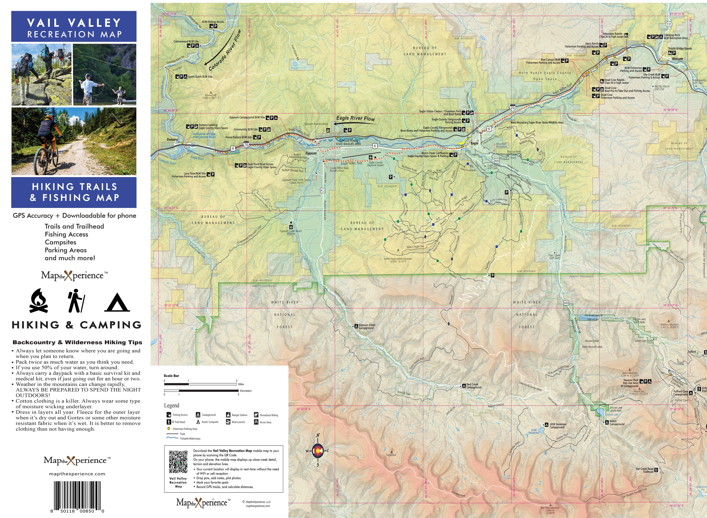 Vail Valley, Colorado Hiking - Biking Trails & Fishing Map