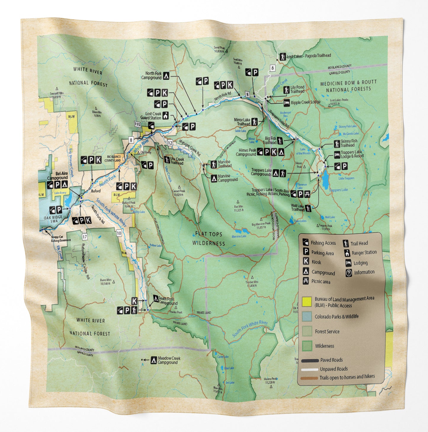 White River, Colorado Microfiber Map Bandana