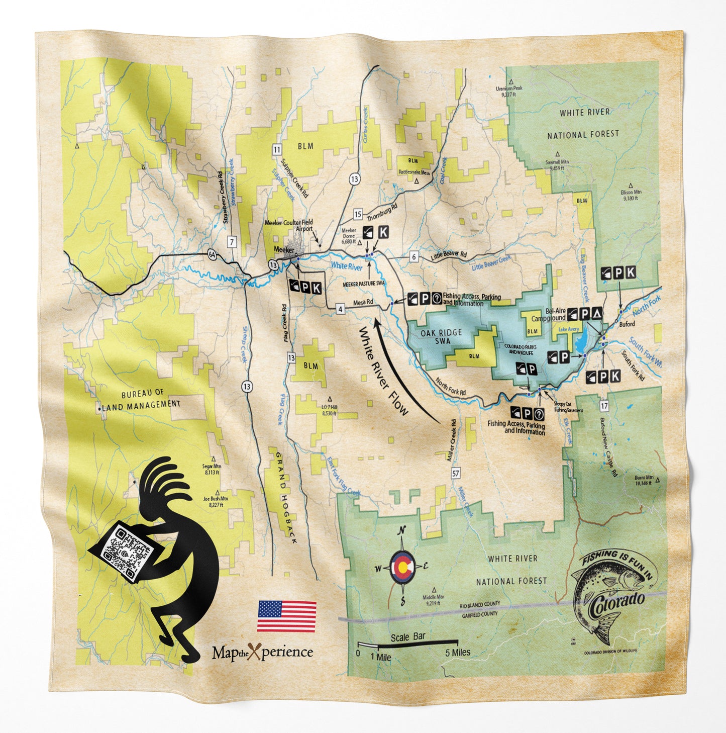 White River, Colorado Microfiber Map Bandana