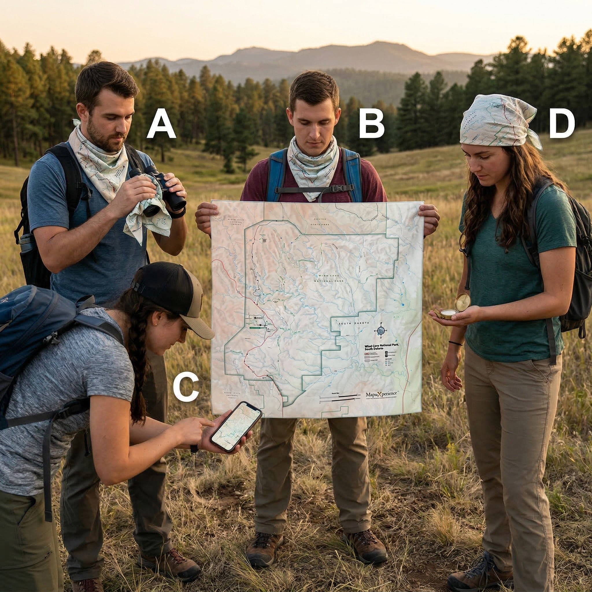 Wind Cave National Park Handy Map Microfiber Cloth Bandana