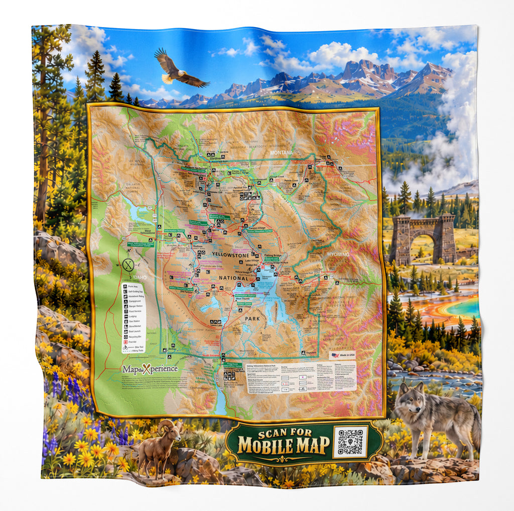 Yellowstone National Park – Microfiber Map Cloth Bandana