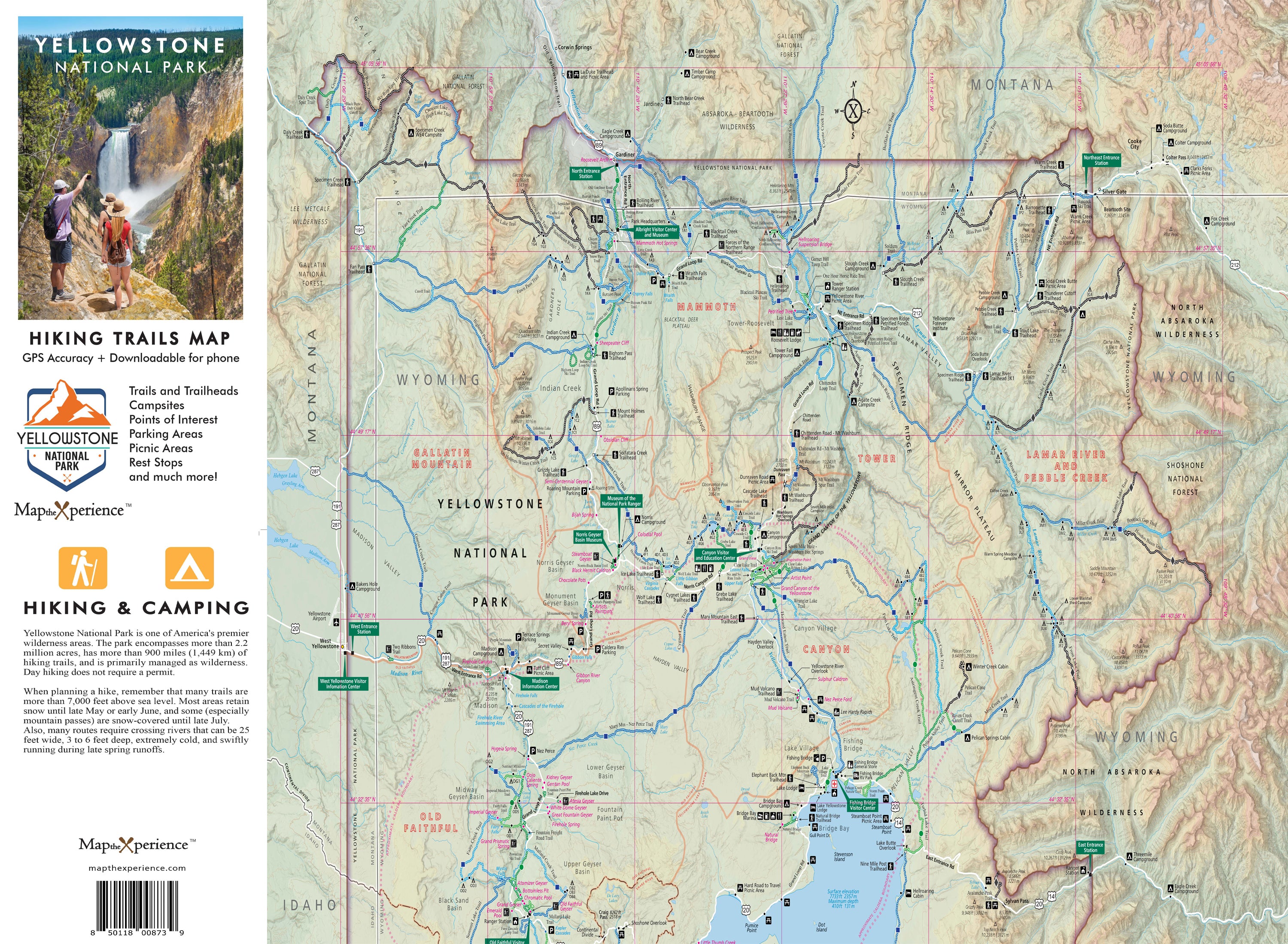Yellowstone National Park Hiking Trails Map
