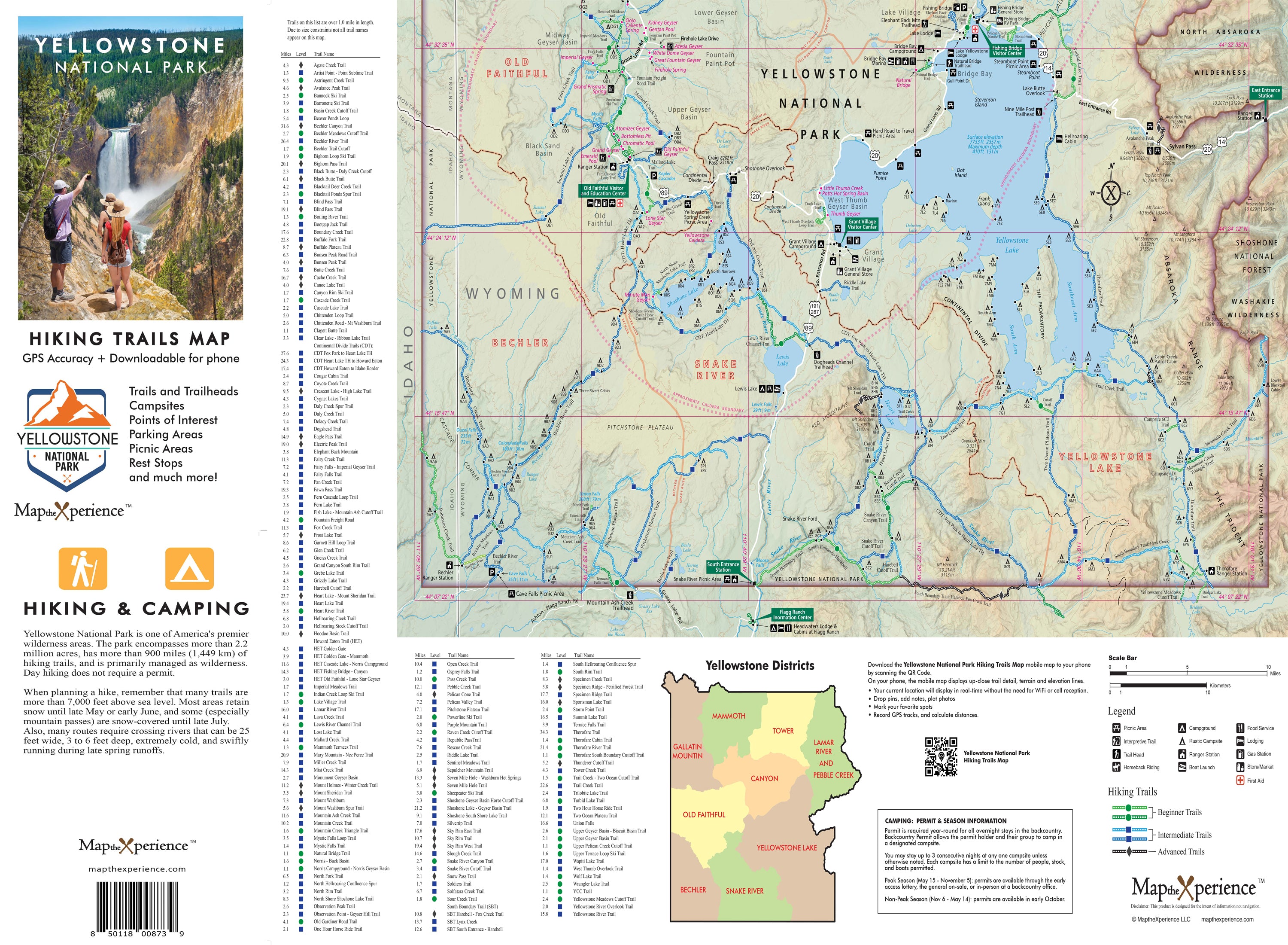 Yellowstone National Park Hiking Trails Map