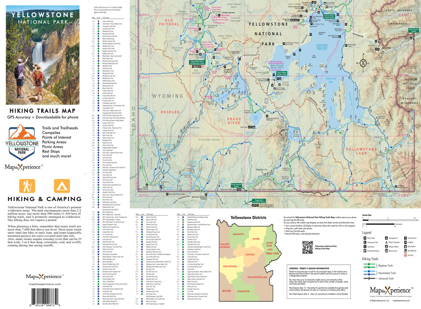 Comprehensive Yellowstone National Park hiking map featuring trails, camping sites, GPS accuracy, points of interest, and downloadable mobile version for outdoor enthusiasts.