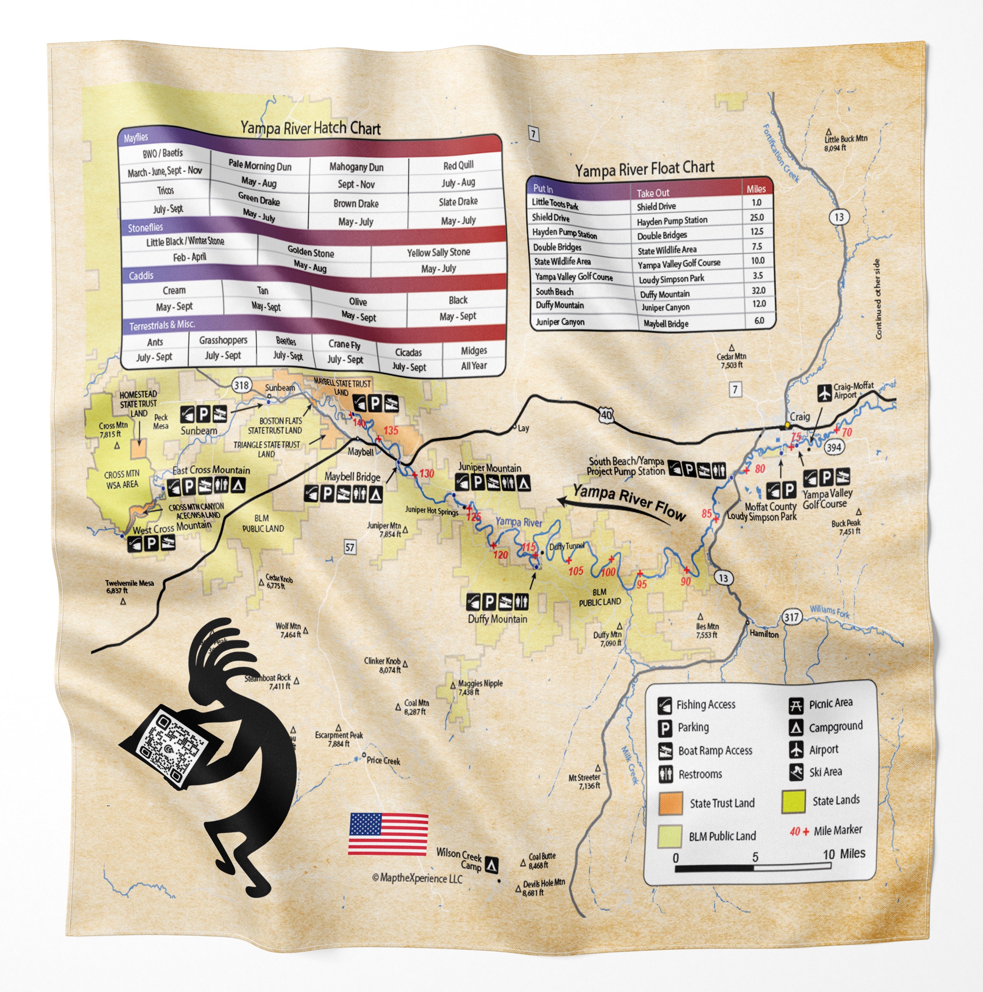 Yampa River, Colorado Microfiber Map Bandana