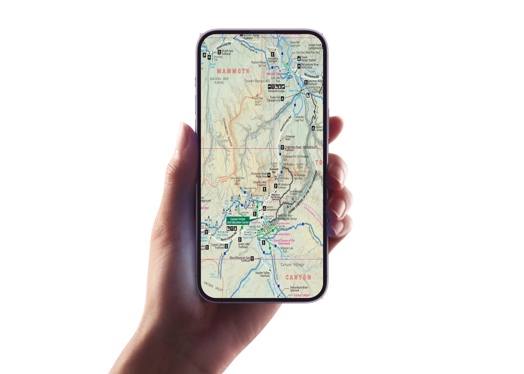 Yellowstone National Park Hiking Trails GPS Map | Paper & Mobile Adventure Guide