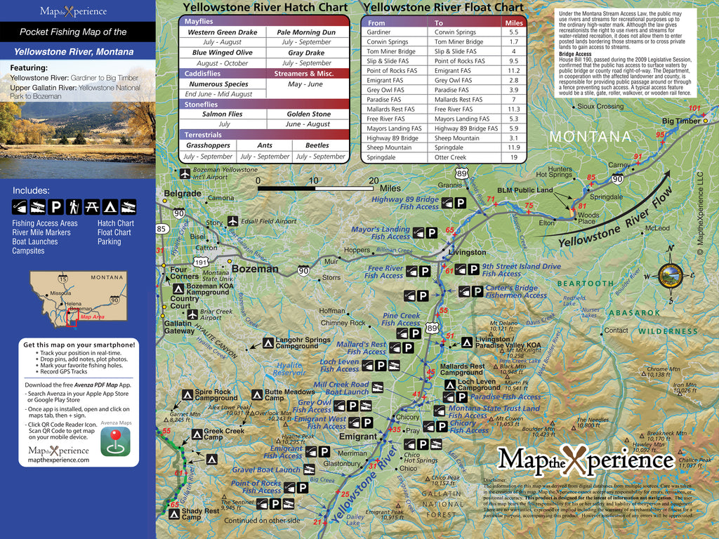 Detailed fishing map of Yellowstone River, Montana, highlighting access points, hatch charts, and float charts for anglers. Essential for outdoor navigation and fishing strategies.
(237 characters)
