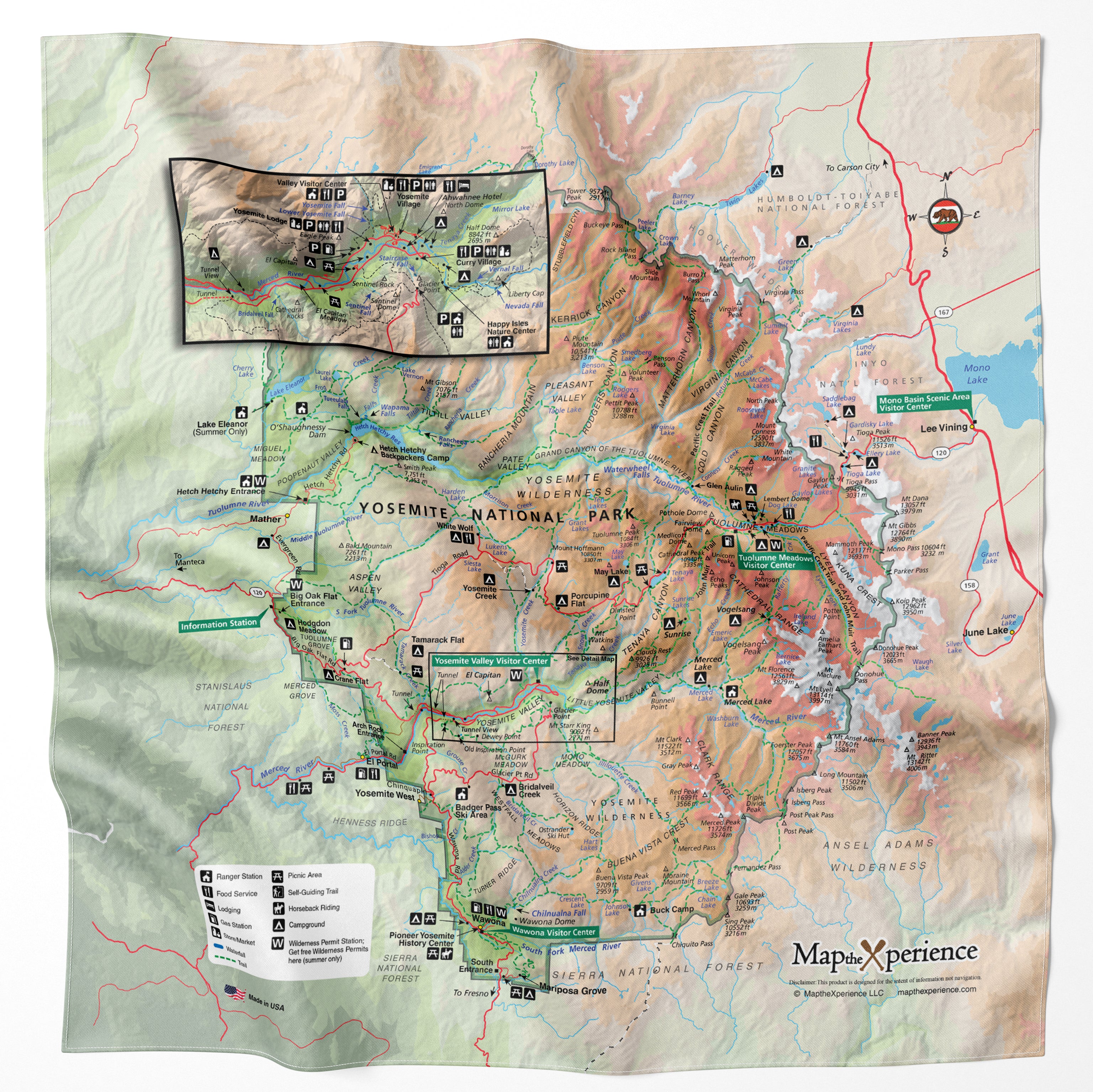 Yosemite National Park Handy Map Bandana