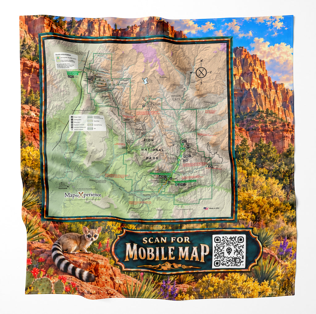 Zion National Park – Microfiber Map Cloth Bandana