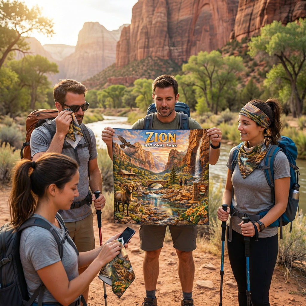 Zion National Park Handy Map Microfiber Cloth Bandana