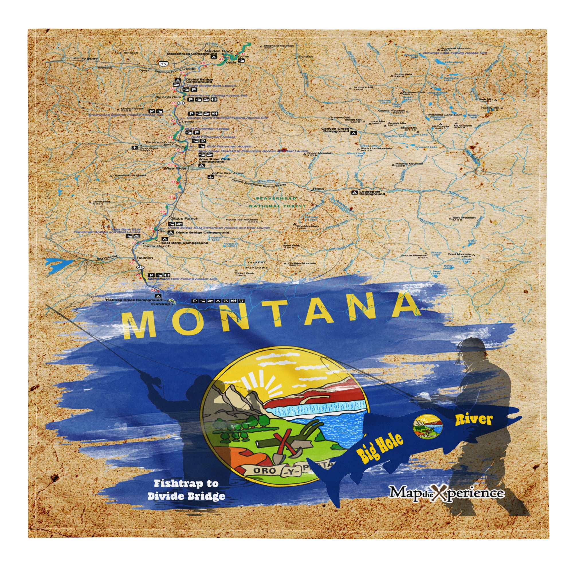 Big Hole River, Montana Handy Map Microfiber Bandana