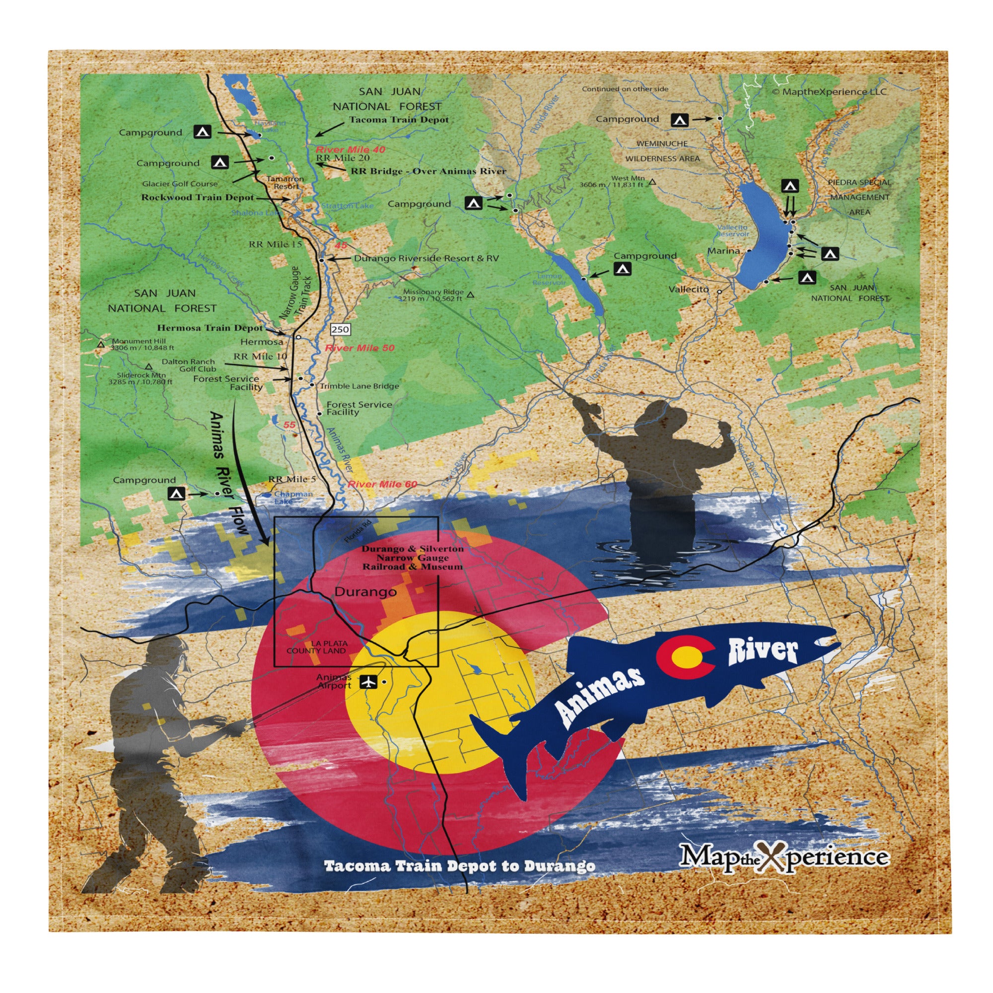 Animas River, Colorado Microfiber Map Bandana