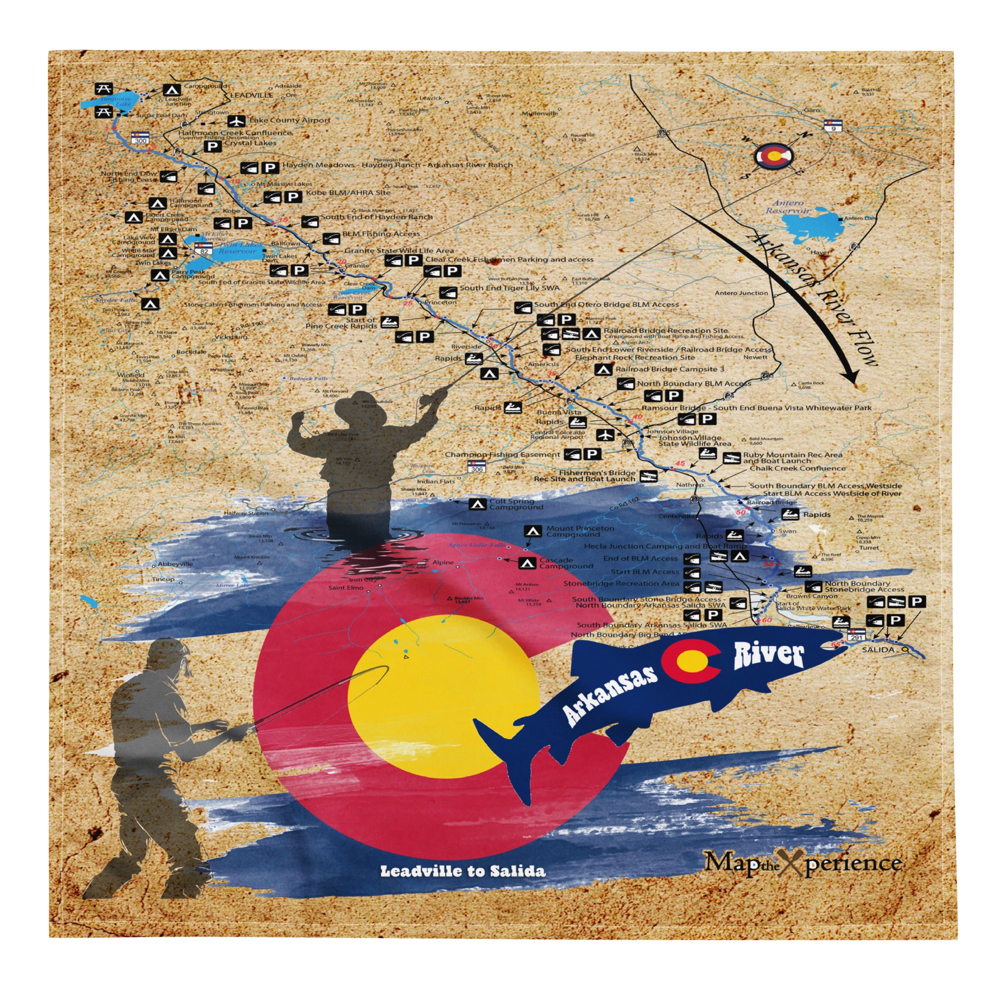 Arkansas River, Colorado Microfiber Map Bandana