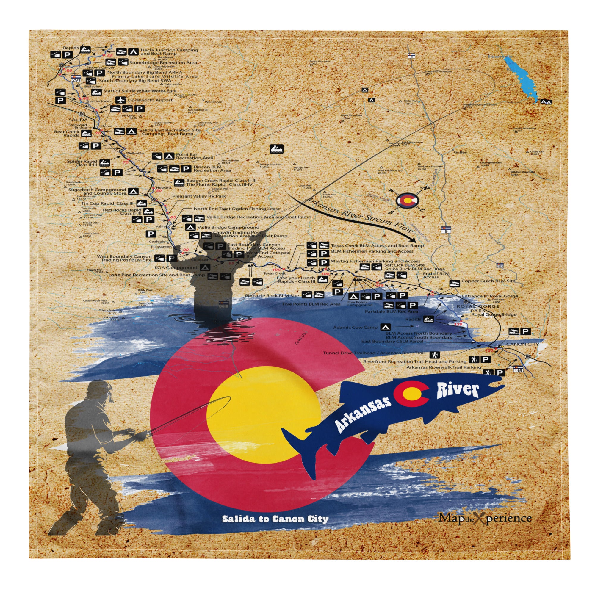 Arkansas River, Colorado Microfiber Map Bandana