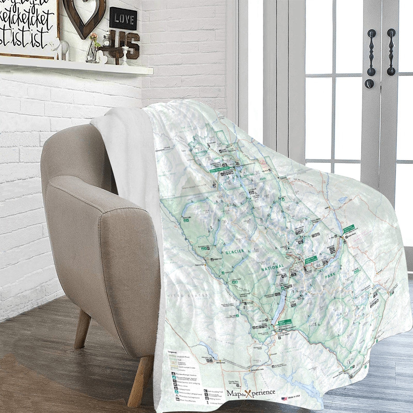 Glacier National Park Map Ultra-Soft Micro Fleece Blanket