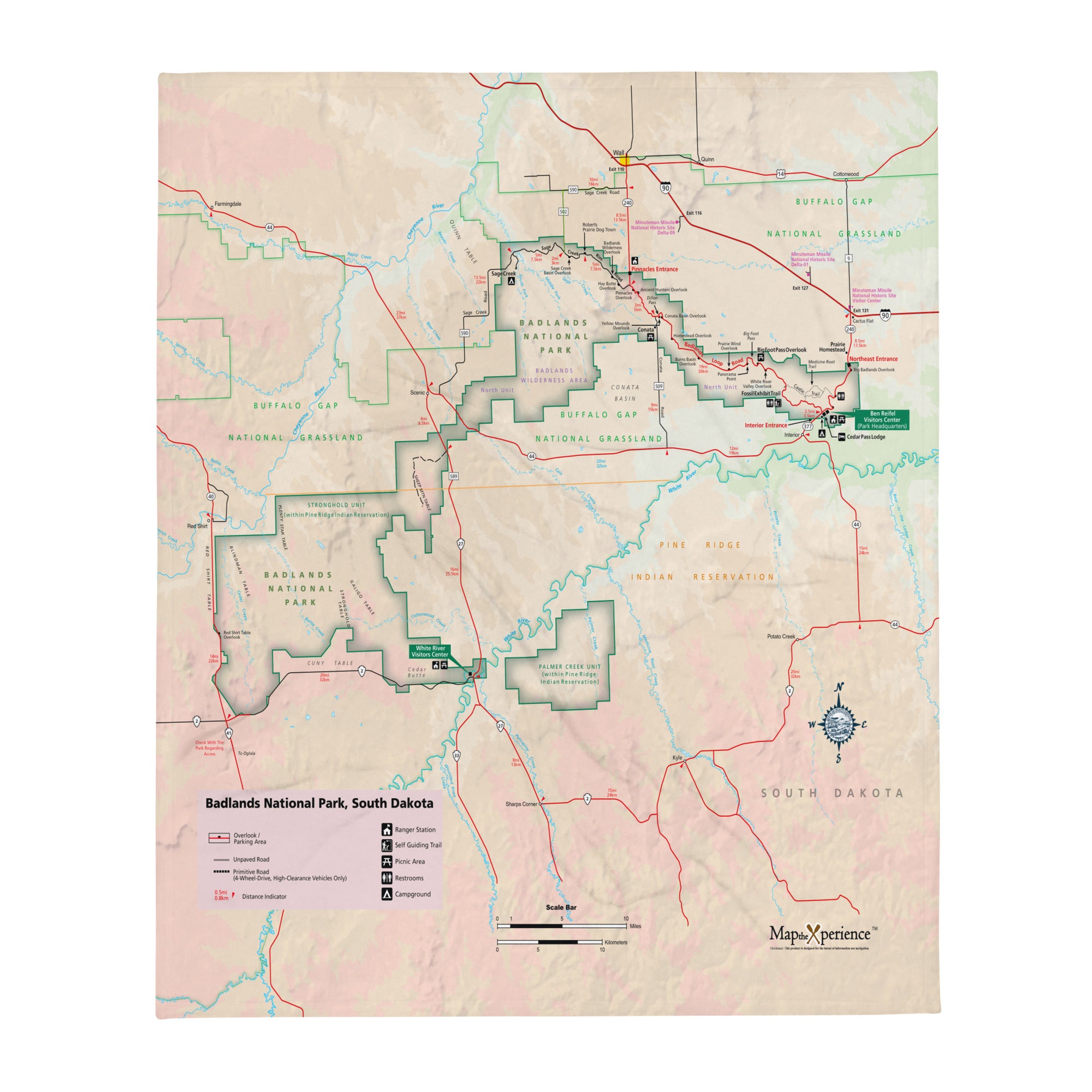 Badlands National Park Map Throw Blanket