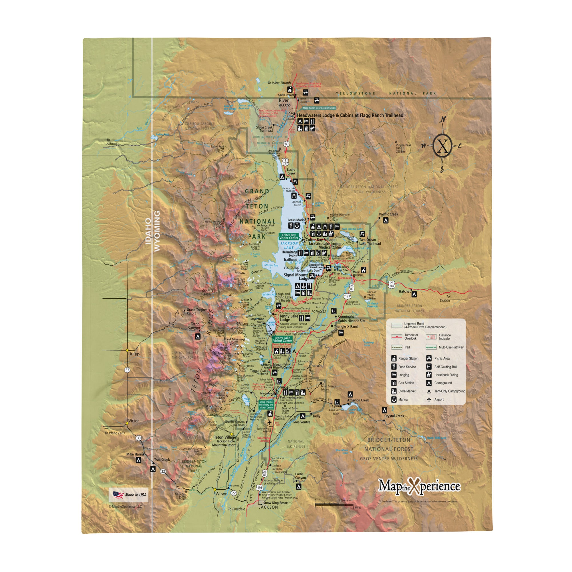 Grand Teton National Park Map Fleece Throw Blanket