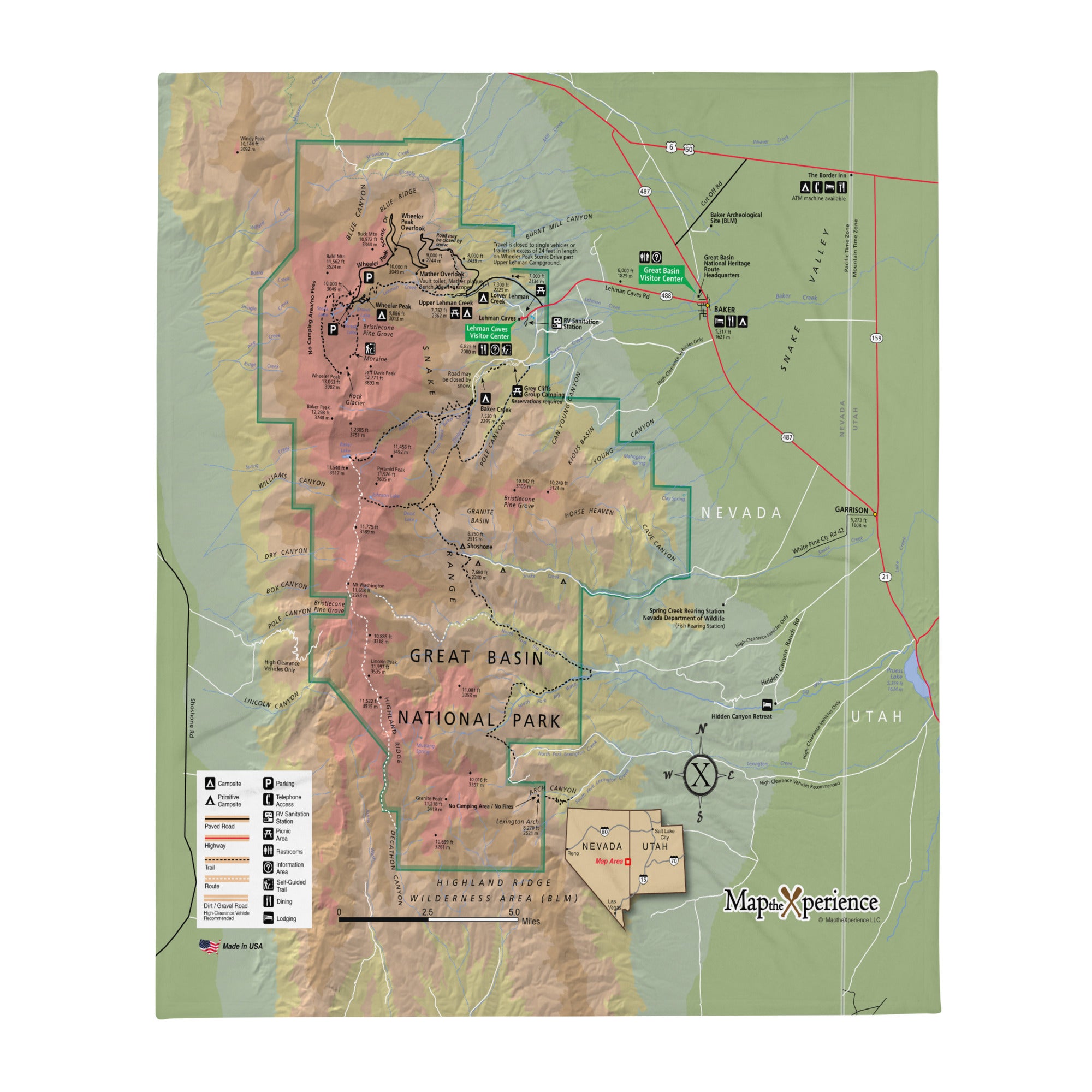 Great Basin National Park Map Fleece Throw Blanket