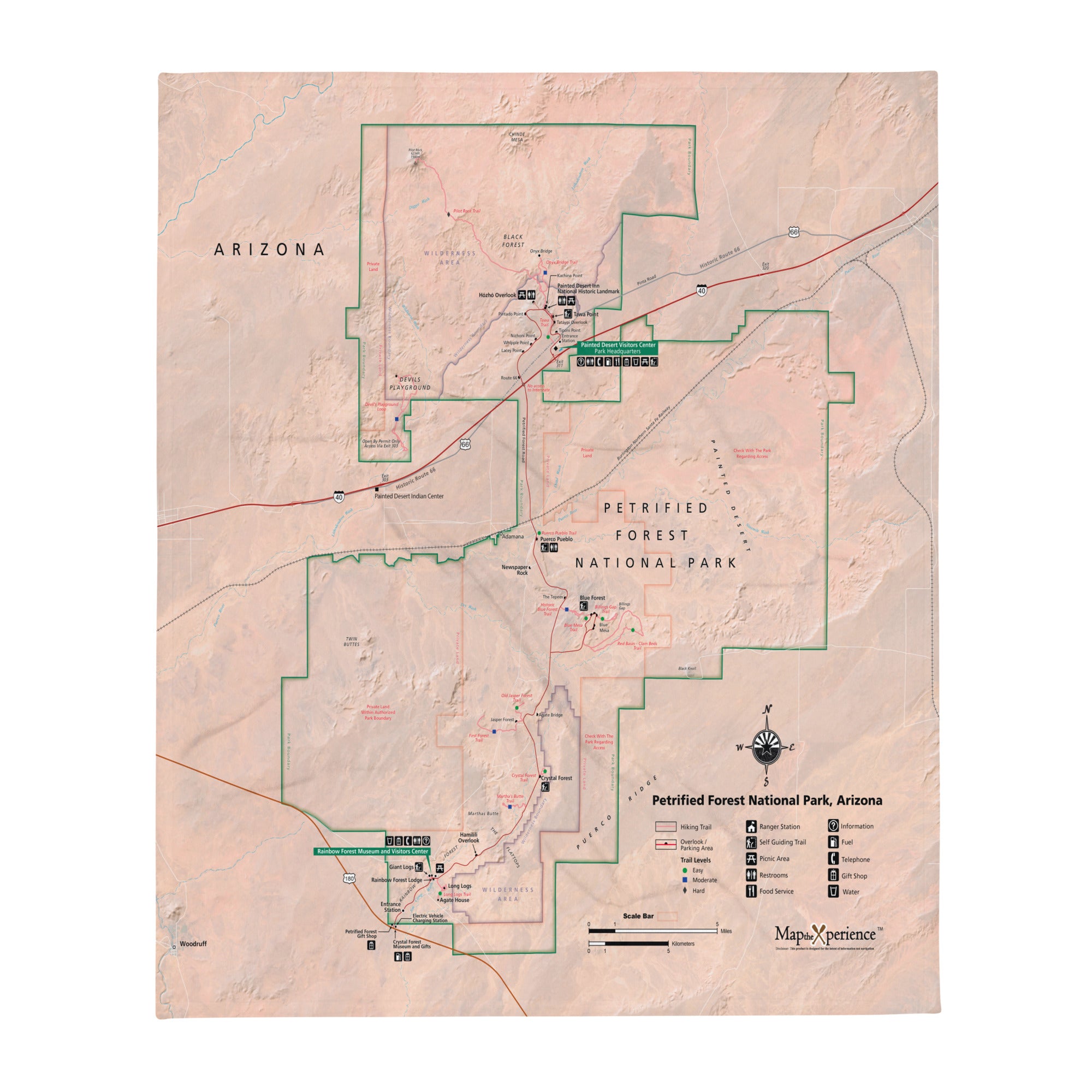Petrified Forest National Park Map Fleece Throw Blanket
