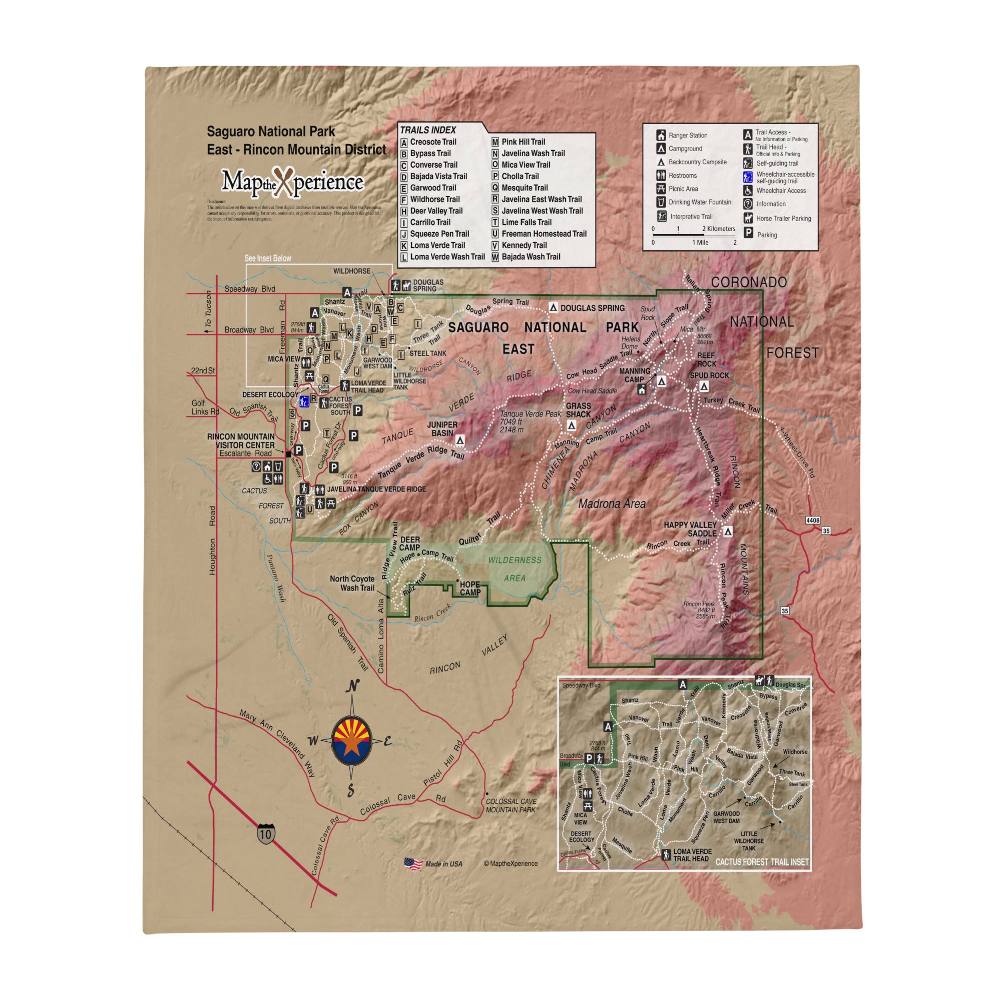 Saguaro National Park East Map Fleece Throw Blanket