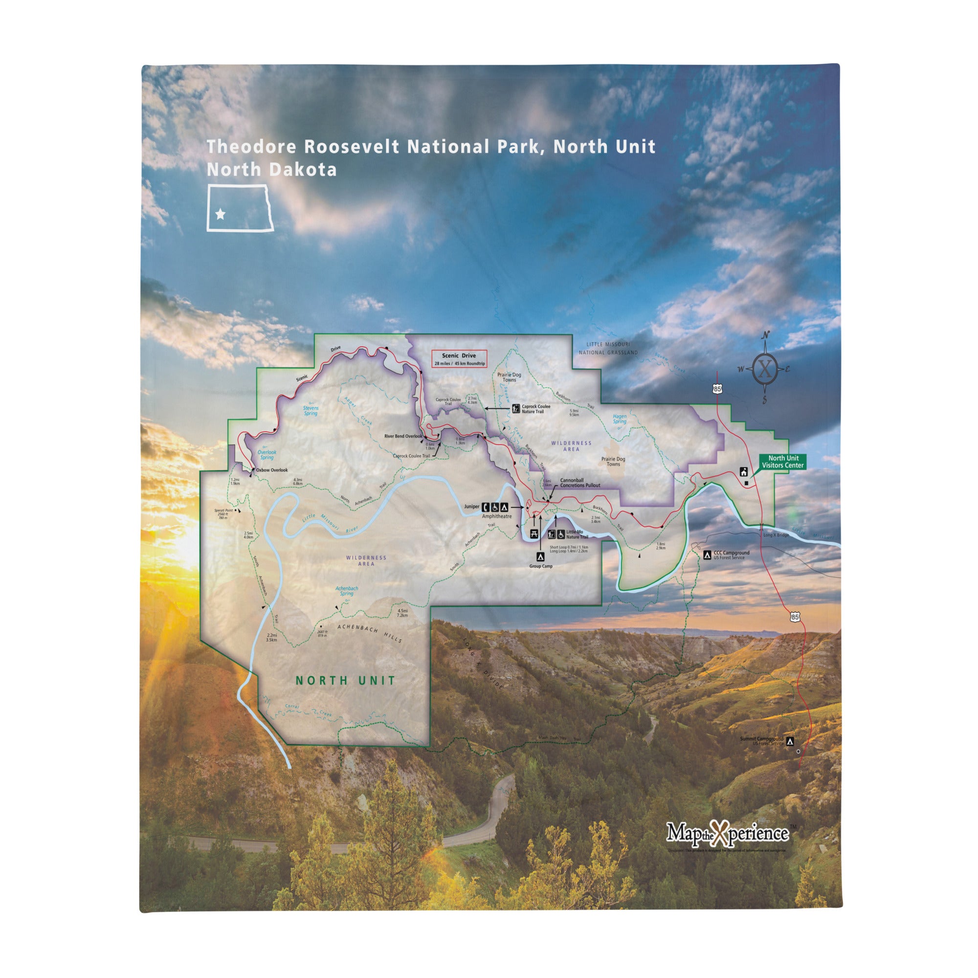 Theodore Roosevelt National Park North Map Fleece Throw Blanket