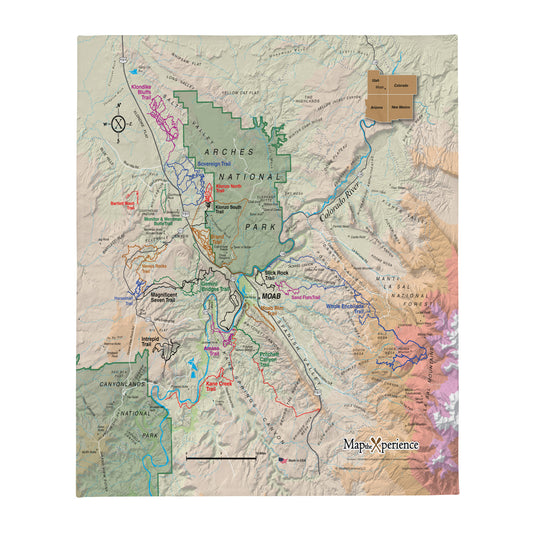 Moab Utah Trails Map Fleece Throw Blanket